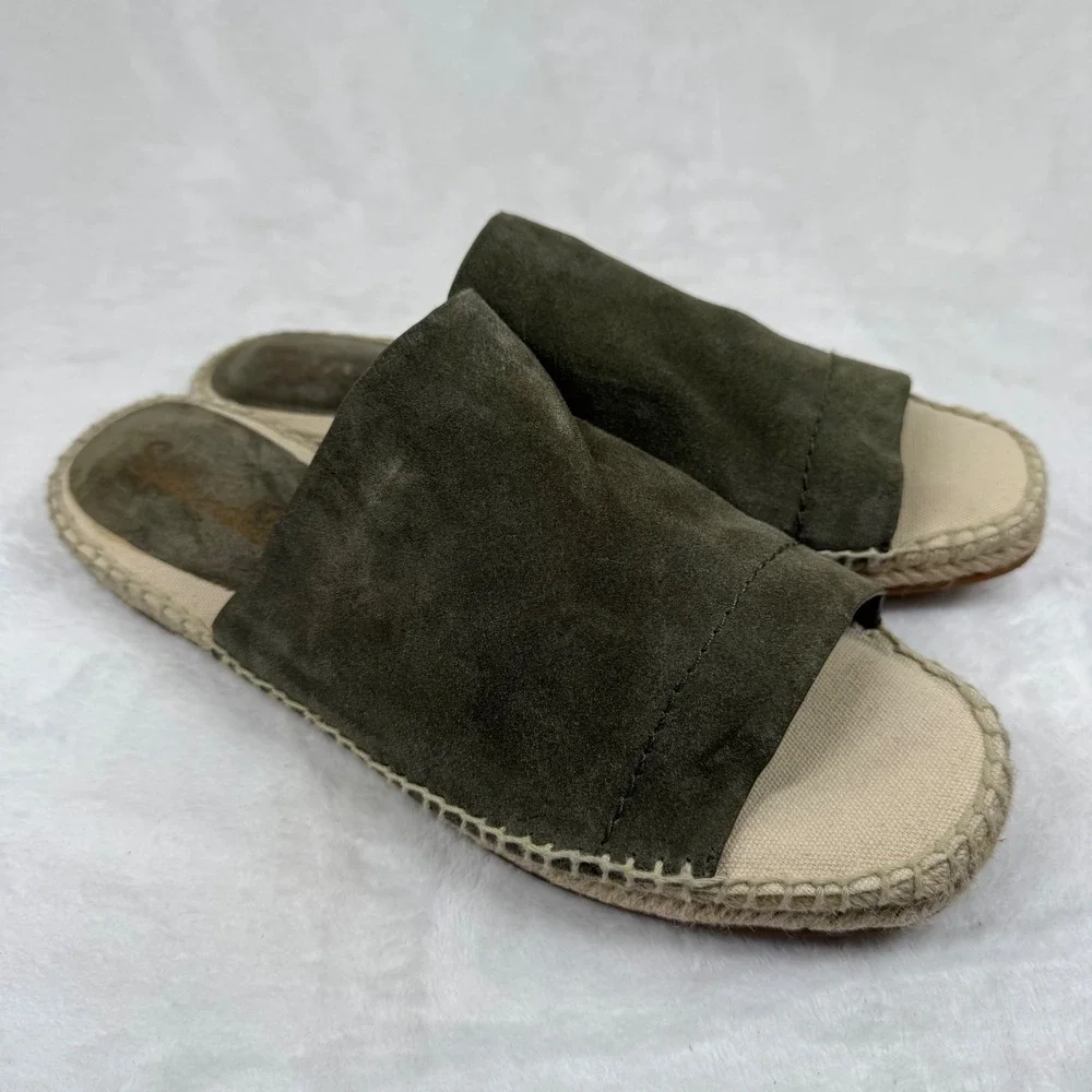 Splendid Green Suede Espadrille Slide‎ Sandals Jute Whipstitch Estimated 9